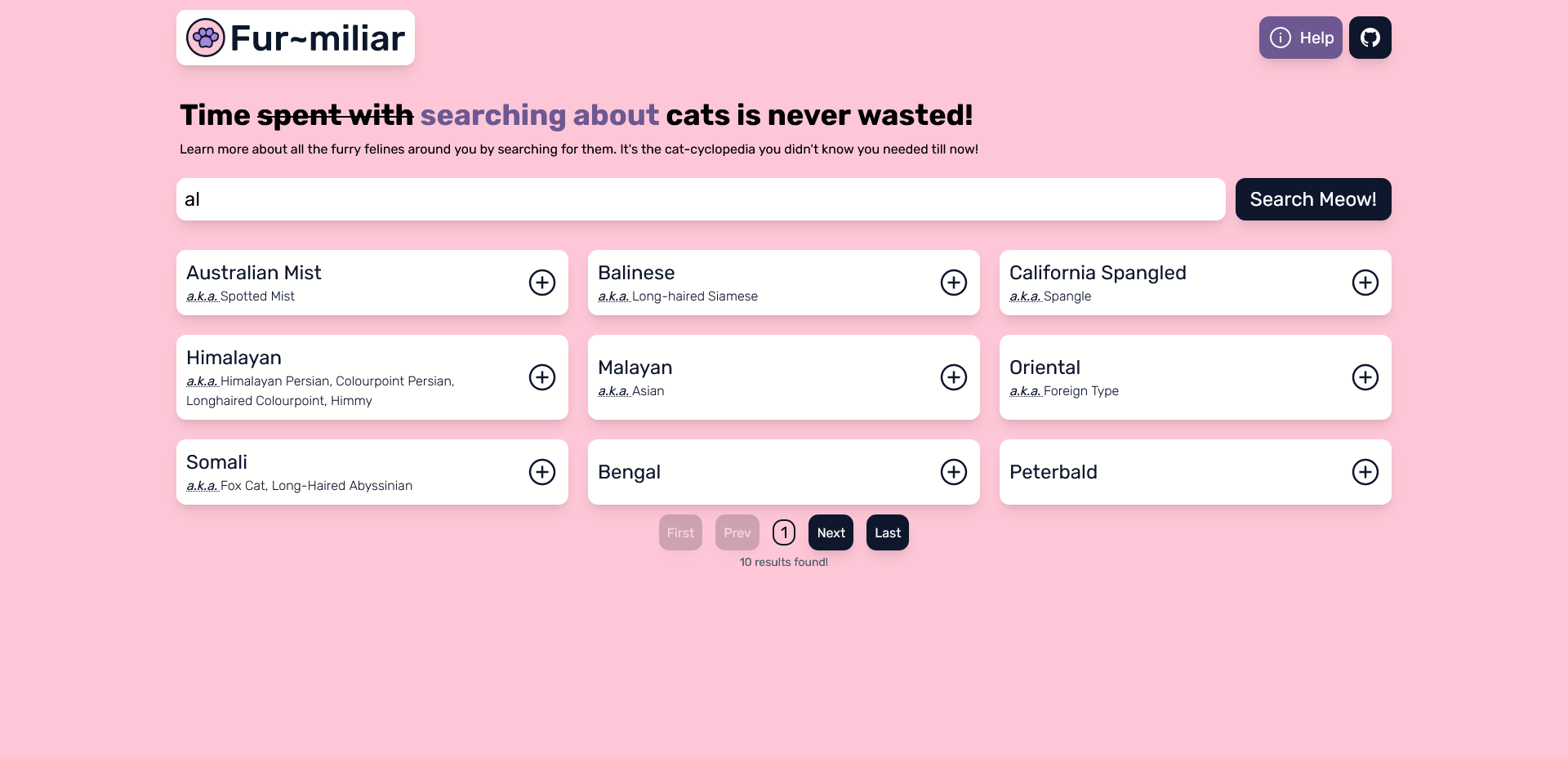 View of Searching for cat breeds